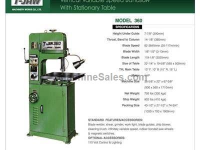 Vertical Variable Speed Bandsaw with Stationary Table - Model 360