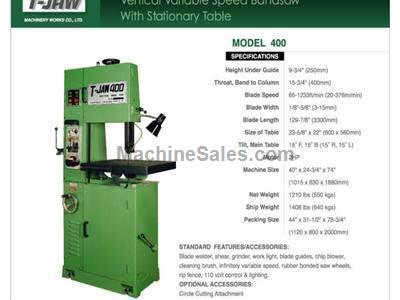 Vertical Variable Speed Bandsaw with Stationary Table - Model 400