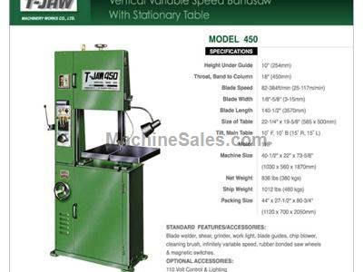 Vertical Variable Speed Bandsaw with Stationary Table - Model 450