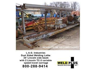 Industries Dual Sided Welding Lathes, 22’ Lincoln side beam with 2 each Lincoln TC-3
