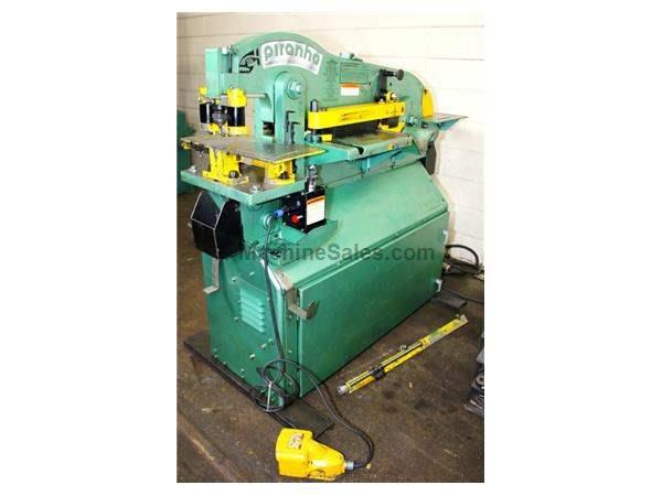 50 Ton 8" Throat Piranha P50 IRONWORKER, Equipped with misc. Punches & Dies