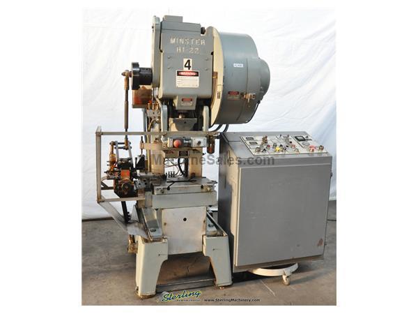22 Ton, Minster # B1-22 , high speed punch press,20&quot; x 12&quot; bed,0-850 SPM, A/C & brake, Peterson roll feed, batch counter, #A2495