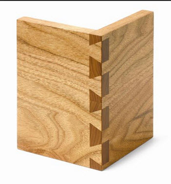 Connected dovetailed wood pieces