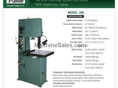 Vertical Variable Speed Bandsaw with Stationary Table - Model 500