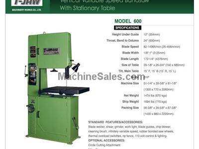 Vertical Variable Speed Bandsaw with Stationary Table - Model 600