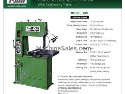 Vertical Variable Speed Bandsaw with Stationary Table - Model 600