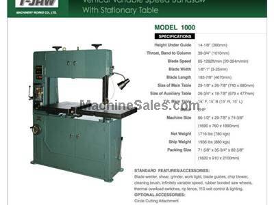 Vertical Variable Speed Bandsaw with Stationary Table - Model 1000