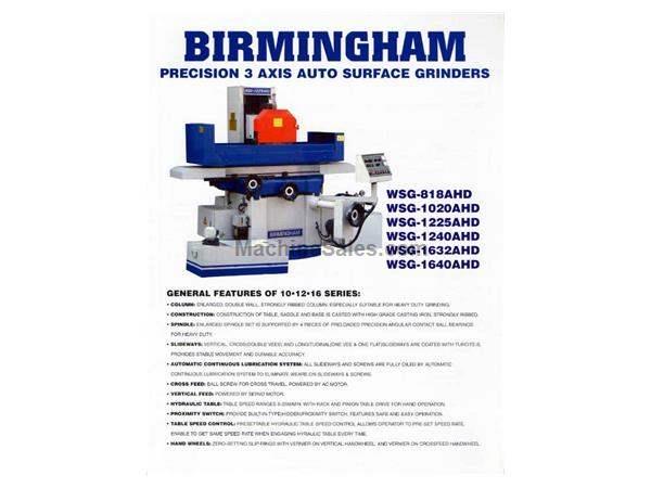 10&quot; Width 20&quot; Length Birmingham WSG-1020AHD 3 Axis Automatic SURFACE GRINDER, Magnetic Chuck Included