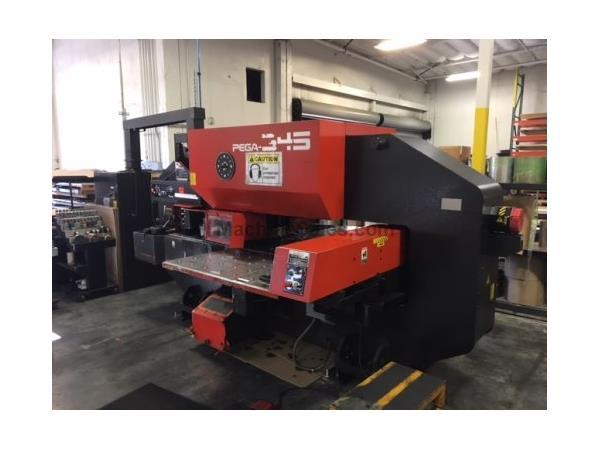 33 TON AMADA PEGA 345 KING TURRET PUNCH W/ FANUC O4PC CNC CONTROL MFG 1994