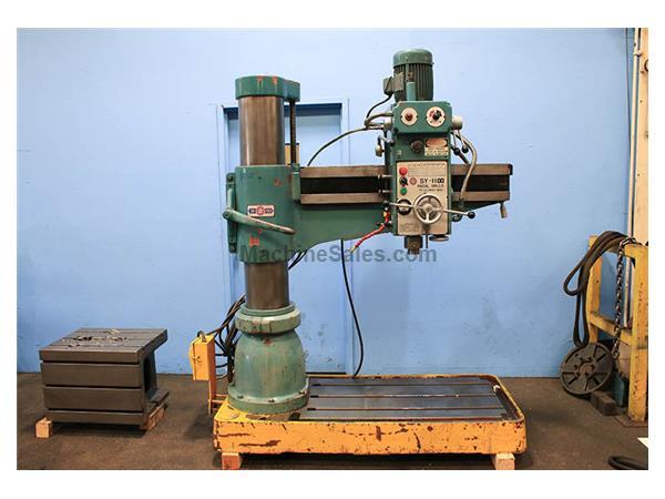 4' Arm Lth 9&quot; Col Dia San Yueh SY-1100 RADIAL DRILL, #4MT, Power Elevation, Box Table, 3 HP
