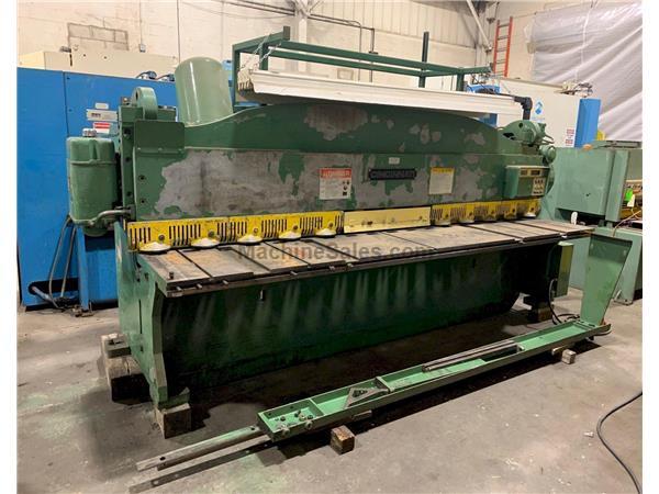 1/4&quot; x 12' Cincinnati # 2CC12 , mechanical plate shear, 36&quot; front operated power back gauge, 60 SPM, 10 HP, 13 hold downs, 12' squaring arm, 1988, #10