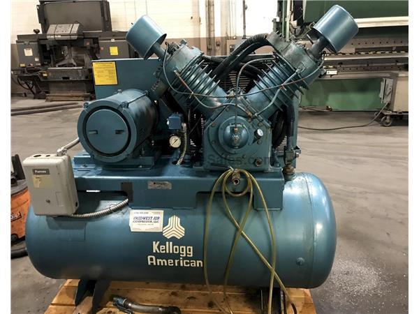 20 HP Kellogg / Compair, 2-stage tank mounted air compressor, 81 cfm, 175 psi, 6 quart oil 20 HP Kellogg / Compair, 2-stage tank mounted air compressor, 81 cfm, 175 psi, 6 quart oil