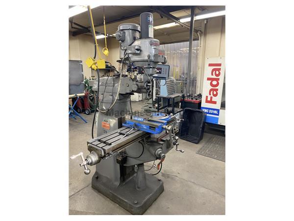 9" x 42" Bridgeport Vertical Mill, DRO, Kurt Vise, Power drawbar. 9" x 42" Bridgeport Vertical Mill, DRO, Kurt Vise, Power drawbar.