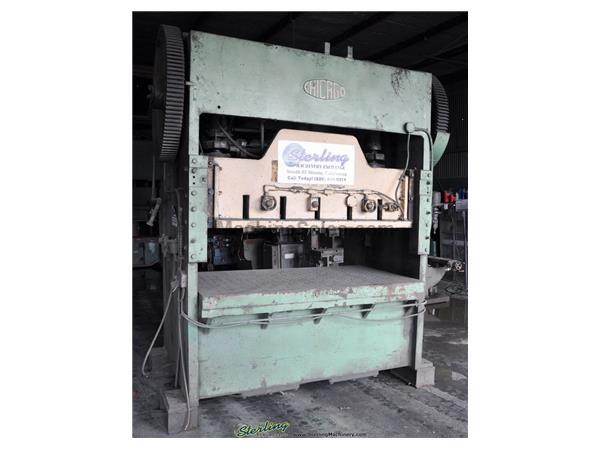 150 Ton, Chicago, straight side double crank punch press, 84&quot; x 48&quot; bed, air clutch & brake, dual palm Control, #A1968