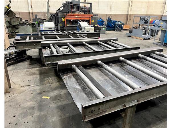 USED 70' POWERED ROLLER CONVEYOR WITH CROSS TRANSFER CONVEYOR, Stock# 10991-1