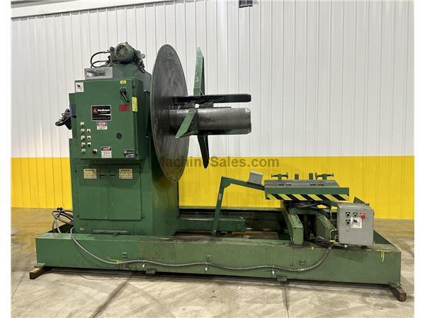 20,000 lb x 36" FEED LEASE MOTORIZED COIL REEL UNCOILER WITH COIL CAR & HOLD DOWN