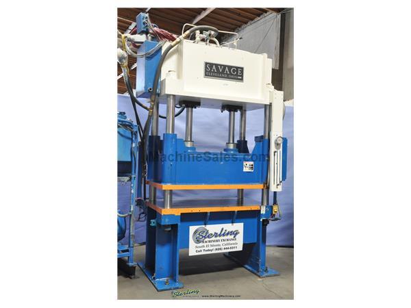 60 Ton x 6" Used Savage 4 Post Hydraulic Blanking Trim Press, Mdl. 60HTP, STI Minisaf 60 Ton x 6" Used Savage 4 Post Hydraulic Blanking Trim Press, Mdl. 60HTP, STI Minisaf