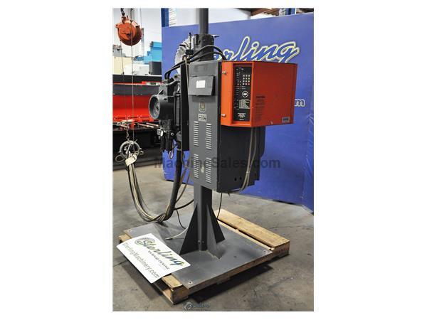 50 KVA Used Janda Gun Welder With Beam Arm, Mdl. Portable Gun, 300 Weld Microprocessor Controller, Water-Cooled Weld Gun Is Connected To Rotary Ball a