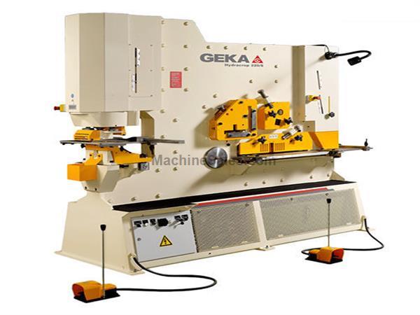 240 Ton Brand New Geka Dual Cylinder Hydraulic Ironworker, Mdl. Hydracrop 220S, Machine Driven by 2 Cylinders, 5 Work Stations, Flat Bar Blades, Flat