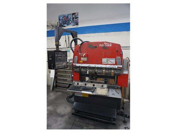 35 ton x 4' Amada Hydraulic CNC Press Brake (Upacting Press Brake), Mdl. RG-35S, ( 2 ) 24” Front Support Arms, Hand Wheel Control, NC 9 Ex-II CNC Gaug